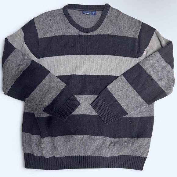 Basic Editions Sweaters - Basic Editions Black & Gray Striped Crewneck Sweater